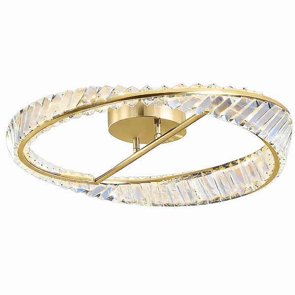Plafon LED Metal Dourado e Cristais 26W 3000K Bivolt