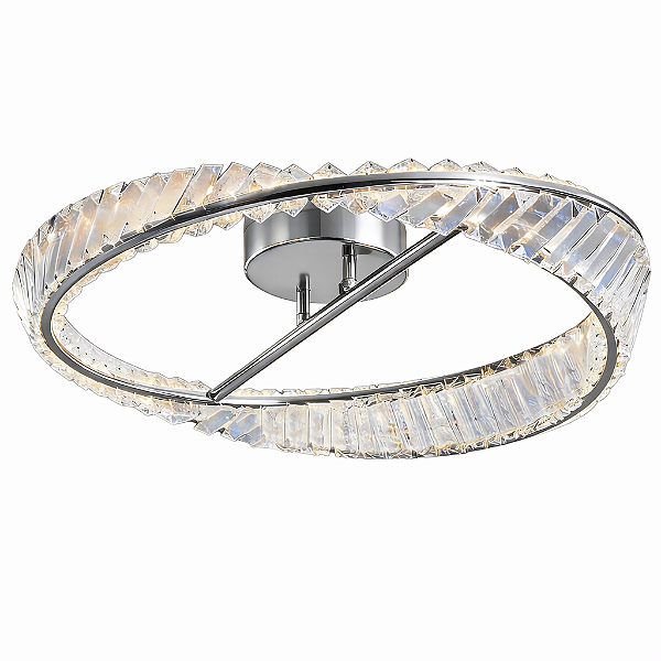 Plafon LED Metal Cromado e Cristais 26W 3000K Bivolt