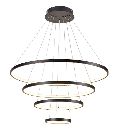 Pedente LED Moderno 4 Aros Preto em Aluminio 127W Bivolt 3000K/4000K/6000K (QD05312)