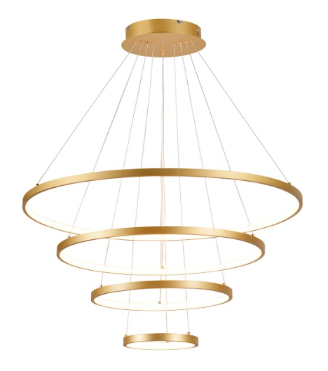 Pendente LED Moderno 4 aros Dourado em Aluminio 127W 3000K/4000K/6000K (QD05313)