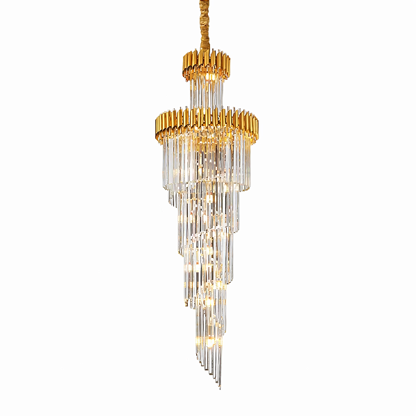 Pendente Dourado com Cristais Transparentes 180x65cm 22xE14