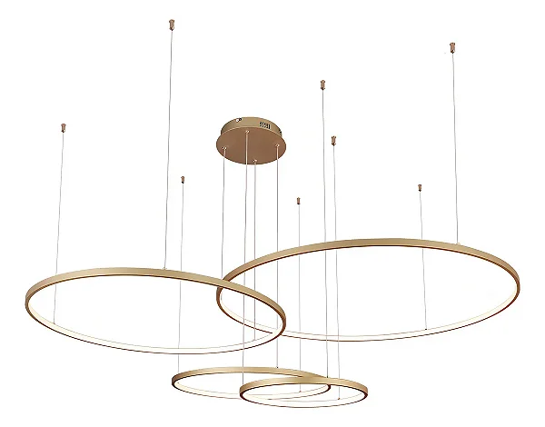 Pendente LED Circular Dourado em Aluminio e Silicone 40×60×80×100cm 174W 3000K BIVOLT (QD05364)