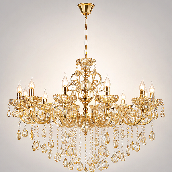 Pendente Dourado com Cristal Amber 75×80cm 8xE14