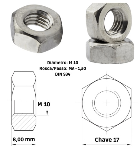 Porca Sextavada M10 Inox 304 Condor
