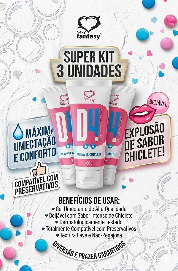 Lubrificantes Íntimos Beijáveis Chiclete 60g 3un