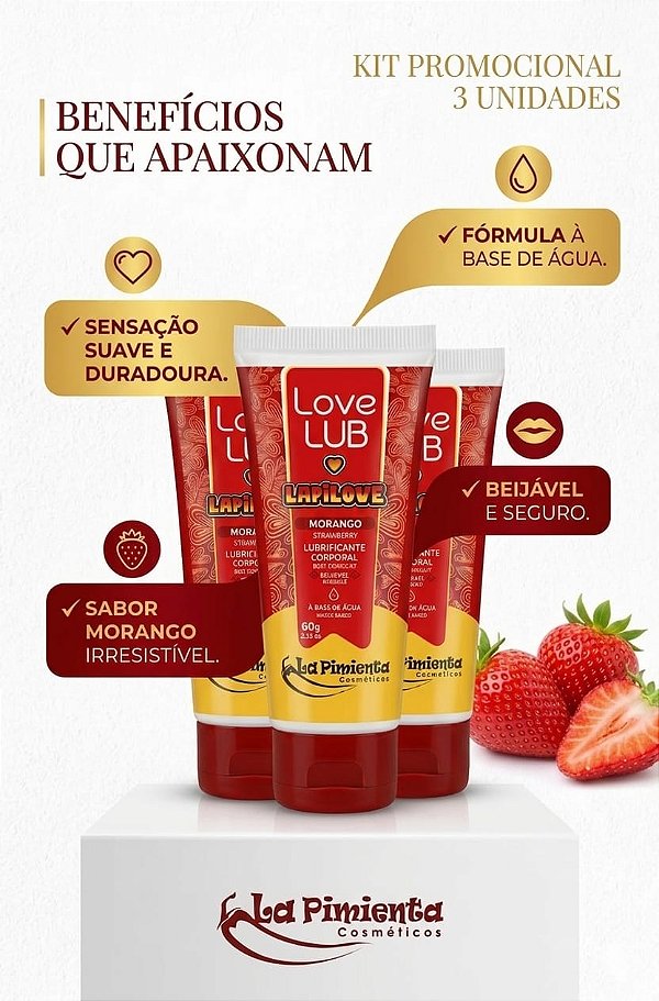 Kit 3 Gel Lubrificante Beijável Bubbalove Morango