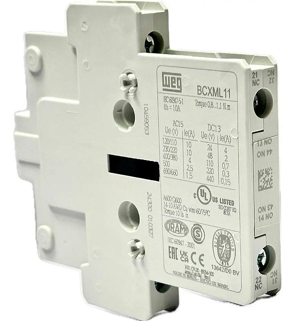 BLOCO DE CONTATO AUXILIAR LATERAL WEG BCXMLL11 1NA+1NF PARA CWM