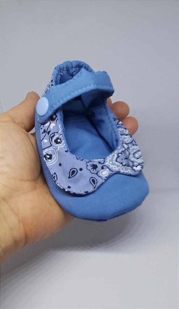 Sapatilha Boneca Azul para Bebê em Tecido