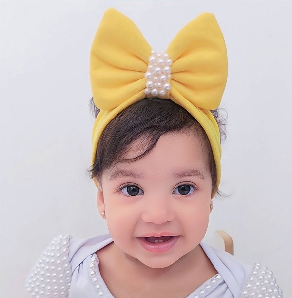 Laço Turbante para Bebês pérolas