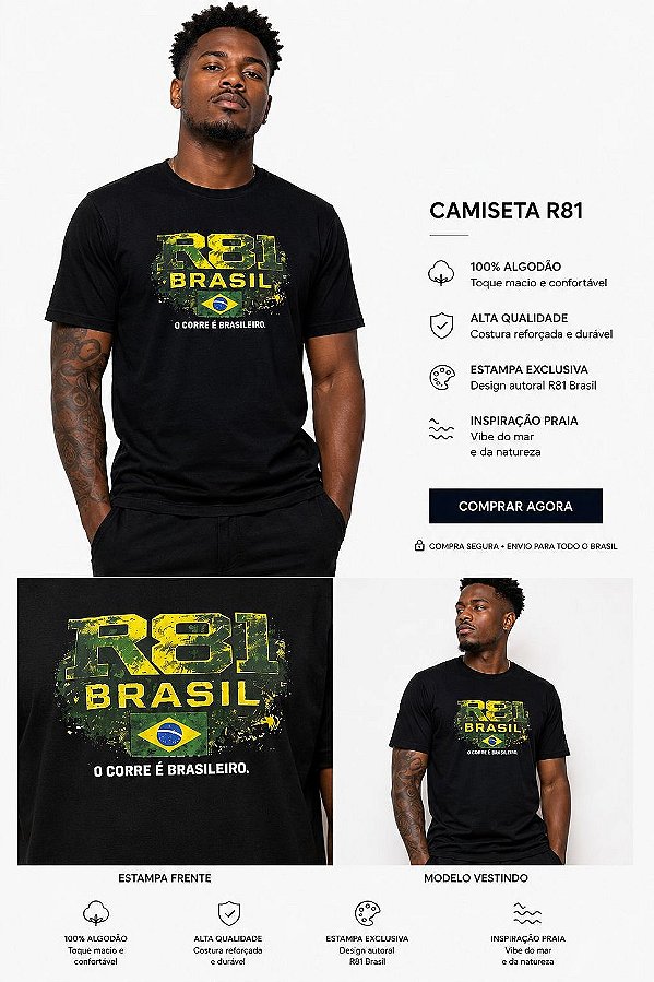 Camiseta Masculina, Corre e Brasileiro