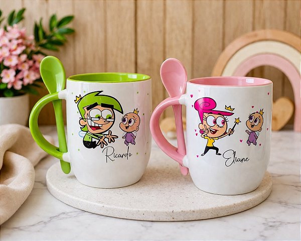 Caneca Personalizada Padrinhos Mágicos - Caneca com colher