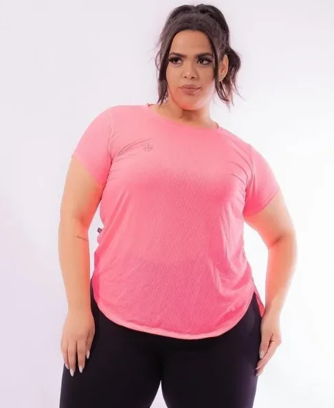 Camiseta Fitness Feminina Plus Size Dry Fit Rosa