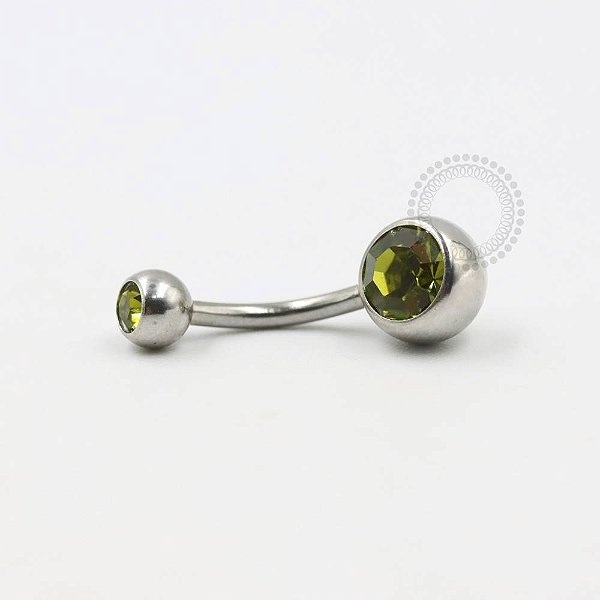 BB14 Navel Tradicional Strass Verde Oliva Aço 316L