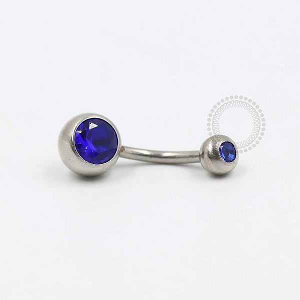 BZ02 Navel Tradicional CZ Azul Bic Aço 316L