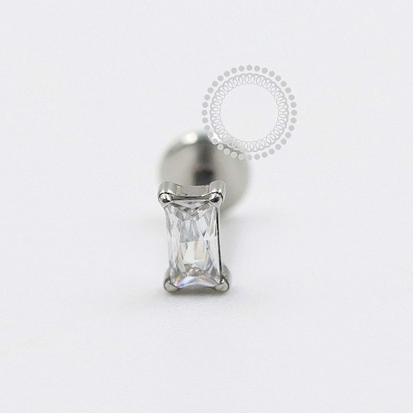 PB120 Labret CZ Baguete Vertical Aço 316L