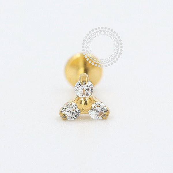 PVD106 Labret Trinity CZ Aço PVD Gold