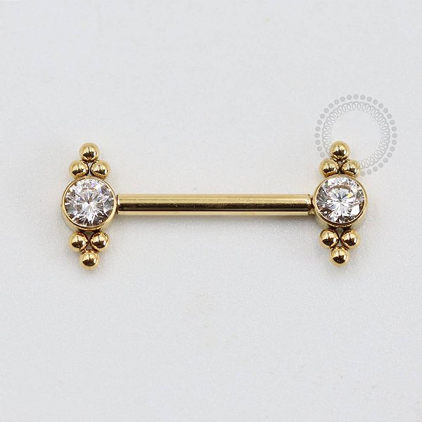 PVD119 Nipple CZ Esferas Rosca Interna Aço PVD Gold