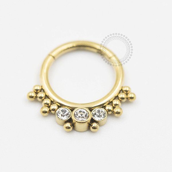 PVD55 Segmento Frontal Esferas e CZ Aço PVD Gold