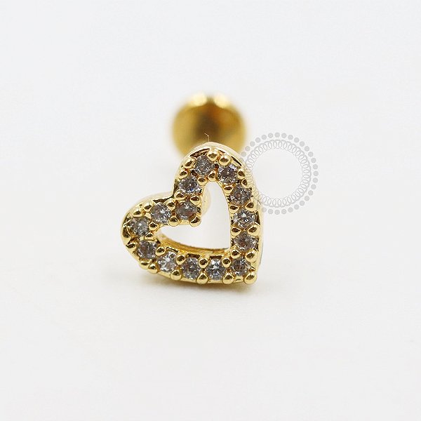 PVD88 Labret Coração Zircônias Aço PDV Gold