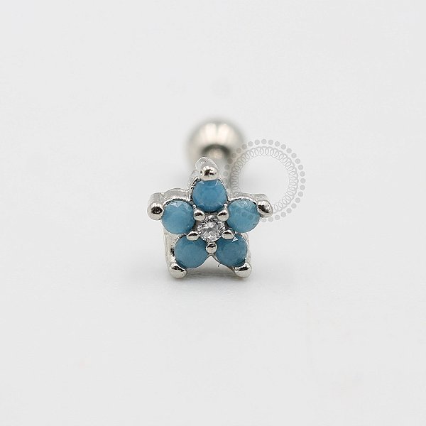 MBA69 Microbell Reto Flor Turquesa Banho Ródio