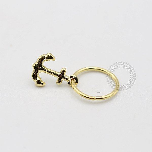 AR50 Argola Fina Pingente Ancora Banho Ouro