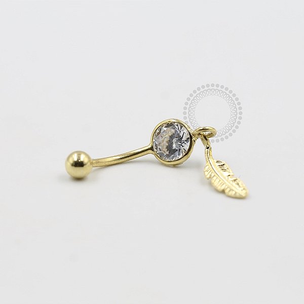 BN11 Navel Zirconia Pingente Pena Banho Ouro
