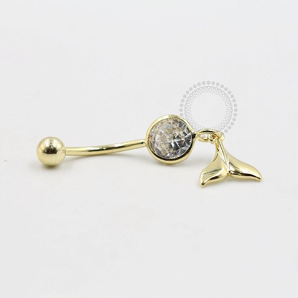 BN14 Navel CZ Pingente Calda Baleia Banho Ouro