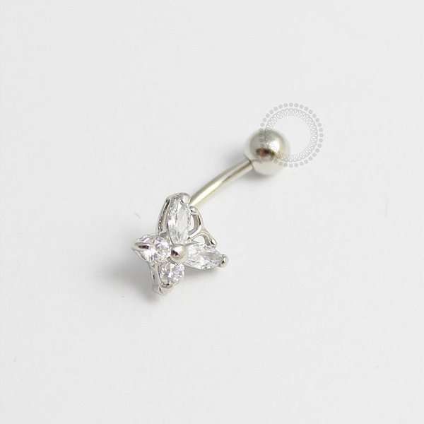 BN25 Navel Borboleta Zirconia Banho Ródio