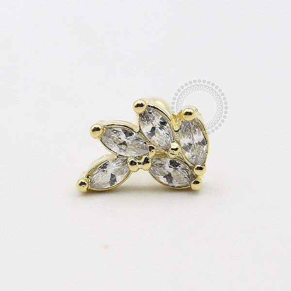 MB02 Microbell Reto Cluster Folhas CZ  Banho Ouro