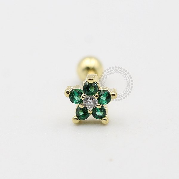 MB06 Microbell Reto Flor Verde Banho Ouro