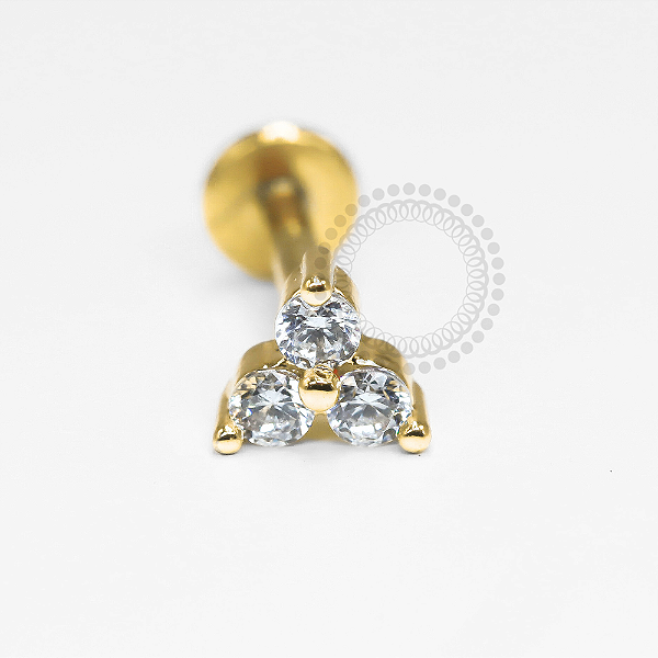 MB100 Labret Trinity CZ Banho Ouro