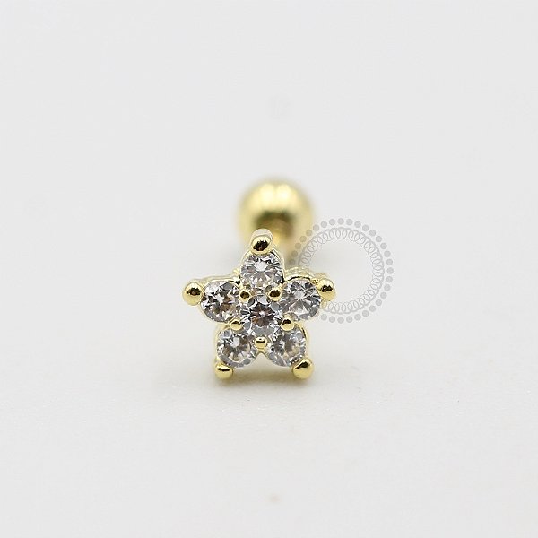 MB32 Microbell Reto Flor CZ 5 Pontas Banho Ouro
