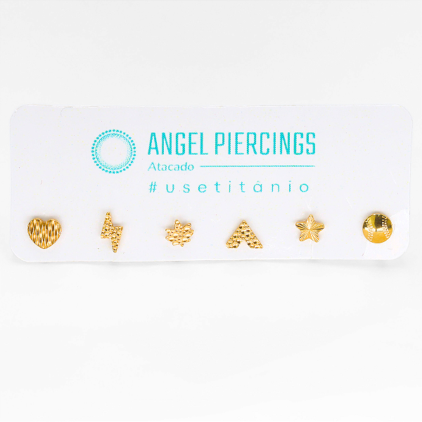 KIT21 Kit Labrets Minimalistas Titânio PVD Gold