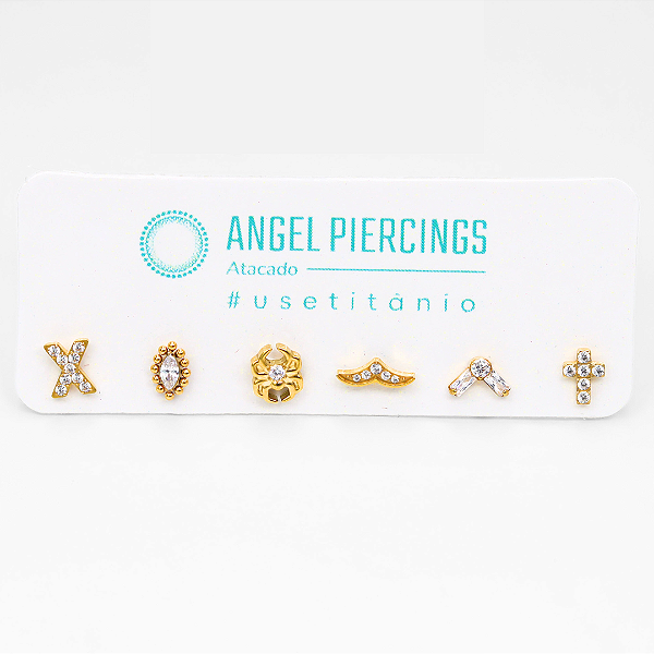 KIT22 Kit Labrets Cravejados Titânio PVD Gold
