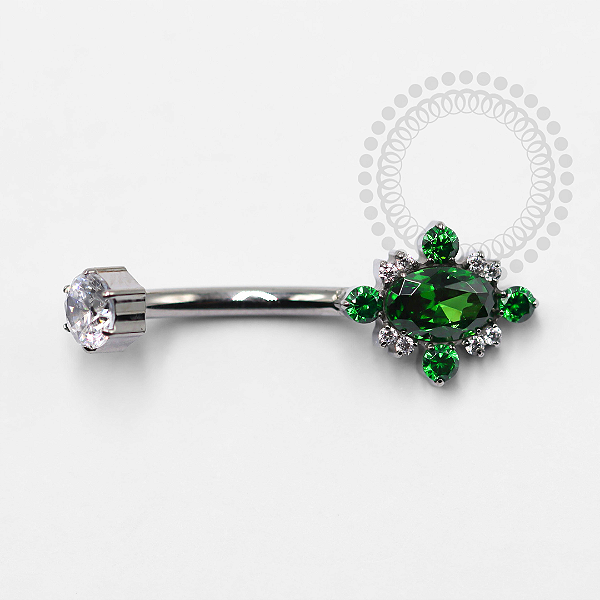 TN1344 Navel Luxo CZ Verde Esmeralda Titânio ASTM F-136