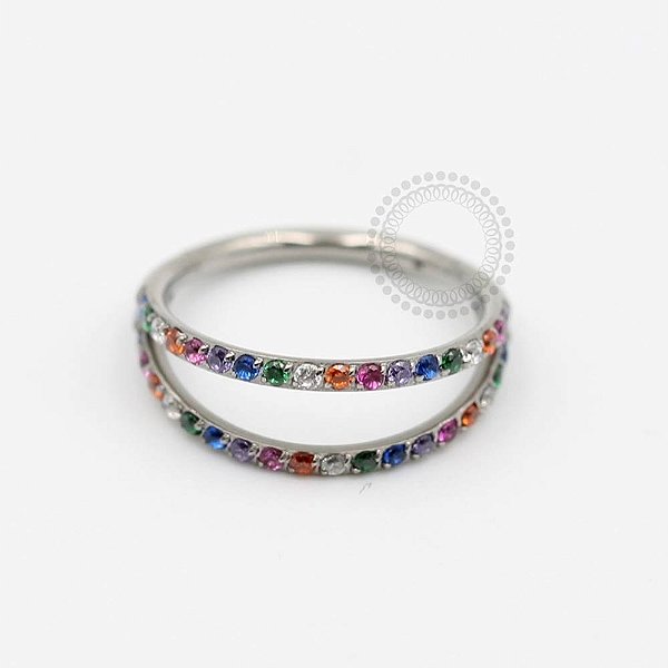 TN145 Segmento Duplo Cravejado Rainbow Titânio ASTM F136