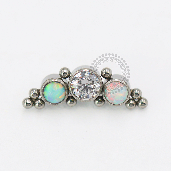TN1792 Topo Mini Cluster CZ e Opalas Esferas Titânio ASTM F-136