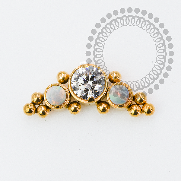 TN2155 Topo Mini Cluster CZ / Opalas  Titânio PVD Gold
