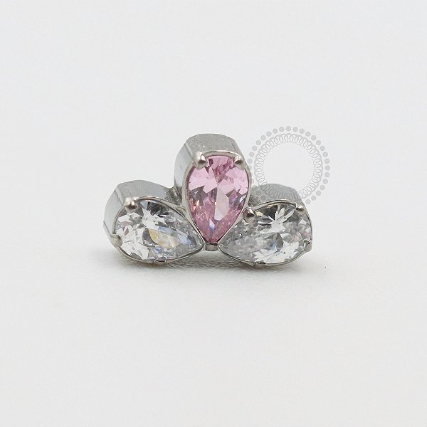 TN519 Topo 3 Gotas CZ Cristal e Rosa Titânio ASTM F136