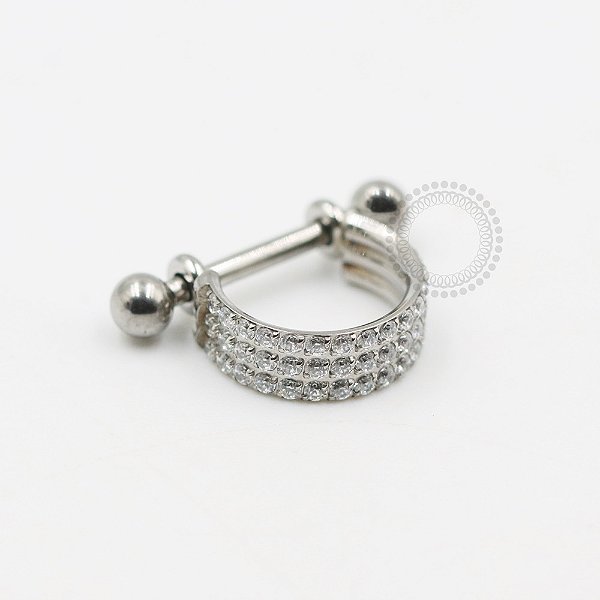 TN656 Piercing Haste Barbel Cravejado Triplo TitânioASTM F136