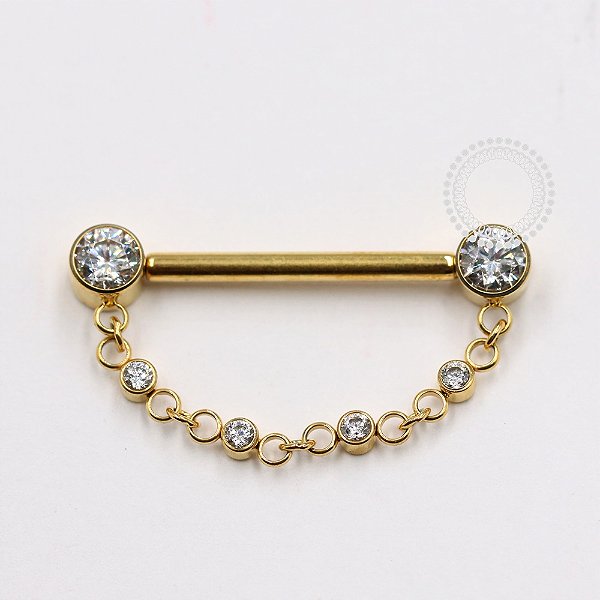 TN1119 Nipple CZ Corrente Push Pin Unilateral Titânio PVD Gold