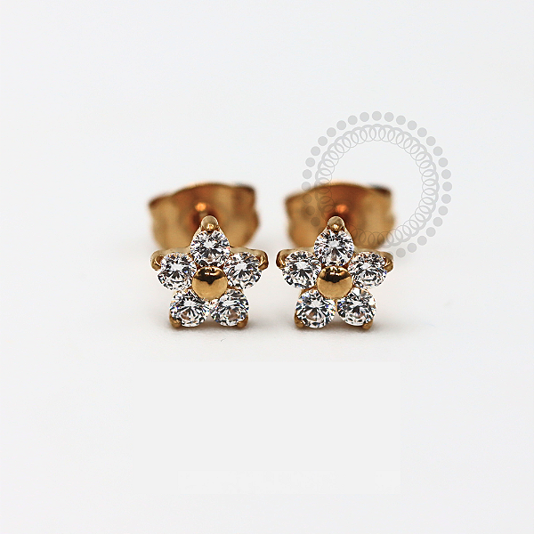 TN1157 Brinco Flor CZ Titânio PVD Gold