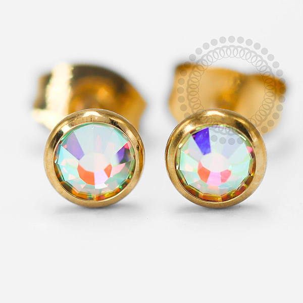 TN1446 Brinco Pedra Cristal Boreal Titânio PVD Gold