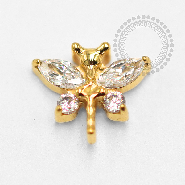TN1469 Topo Libélula CZ Titânio PVD Gold