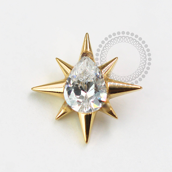 TN1580 Topo Estrela Gota CZ Central Titânio PVD Gold