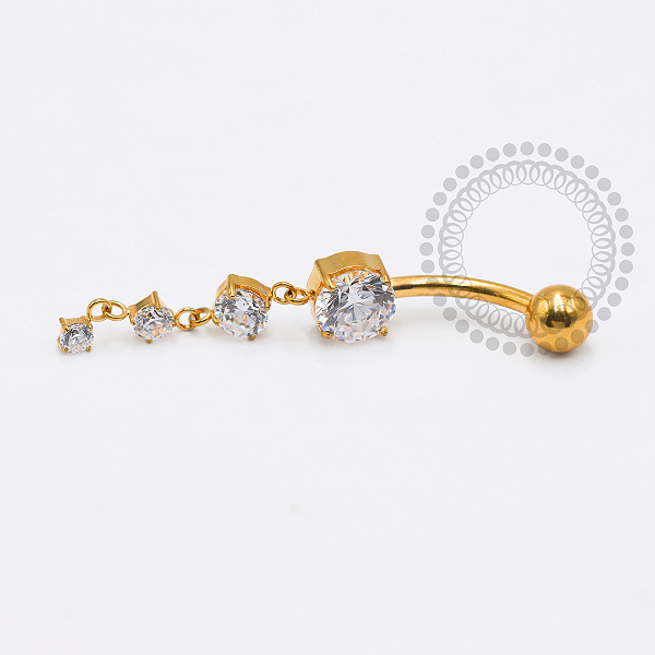 TN1766 Navel Pingente 3 Zirconias Titânio PVD Gold