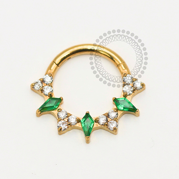 TN1774 Segmento Frontal 8mm CZ Verde e Cristal Titânio PVD Gold