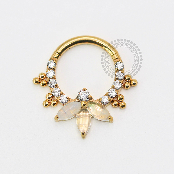 TN1789 Segmento Frontal 8mm Pétalas Moon e CZ Titânio PVD Gold