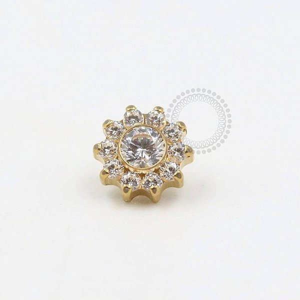 TN292 Topo Mini Flor 10 Pétalas CZ Titânio PVD Gold