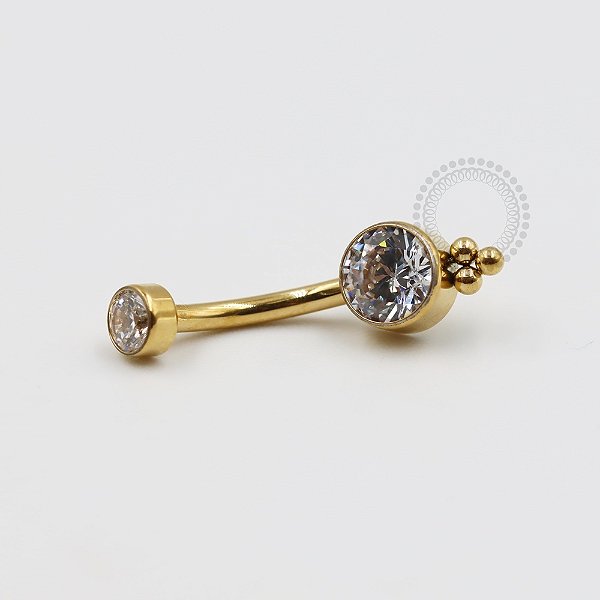 TN332 Navel Zirconia 3 Esferas Titânio PVD Gold